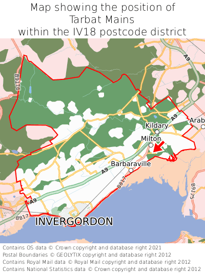 Map showing location of Tarbat Mains within IV18