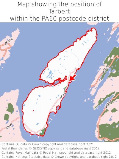 Map showing location of Tarbert within PA60