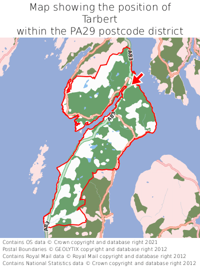 Map showing location of Tarbert within PA29