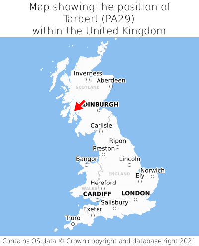 Map showing location of Tarbert within the UK