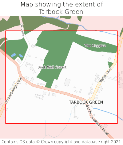 Map showing extent of Tarbock Green as bounding box