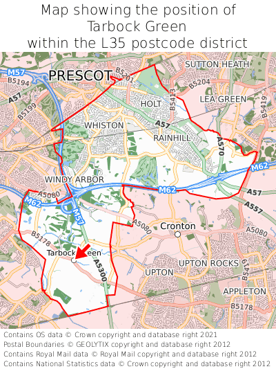 Map showing location of Tarbock Green within L35