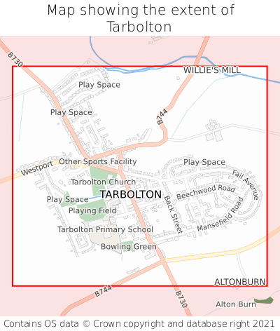 Map showing extent of Tarbolton as bounding box