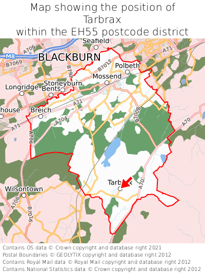 Map showing location of Tarbrax within EH55