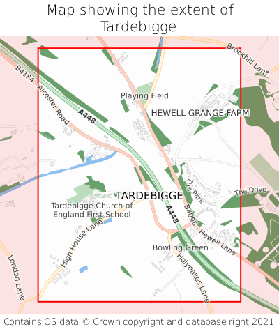 Map showing extent of Tardebigge as bounding box