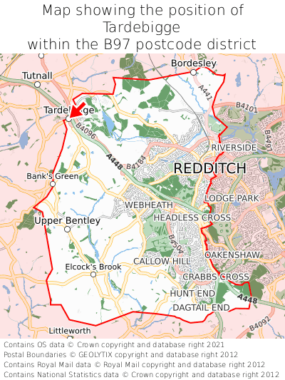 Map showing location of Tardebigge within B60