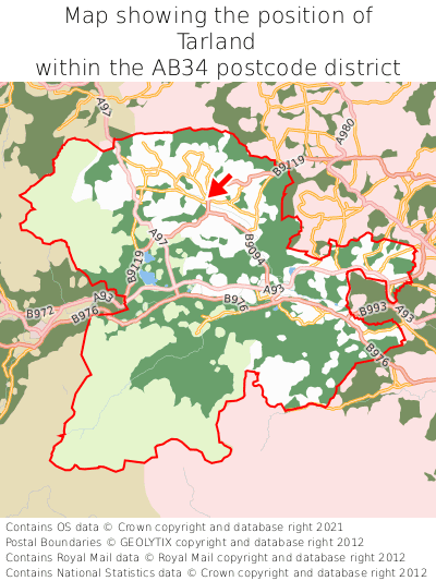 Map showing location of Tarland within AB34