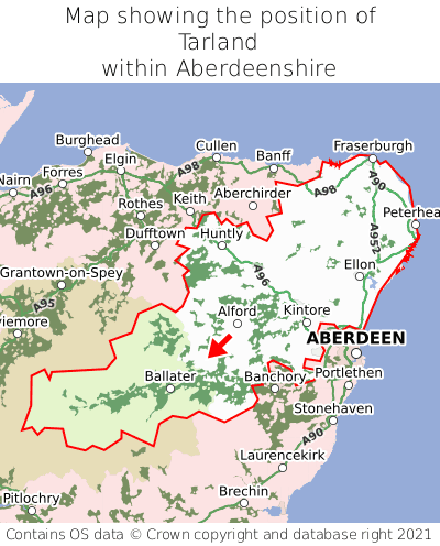 Map showing location of Tarland within Aberdeenshire