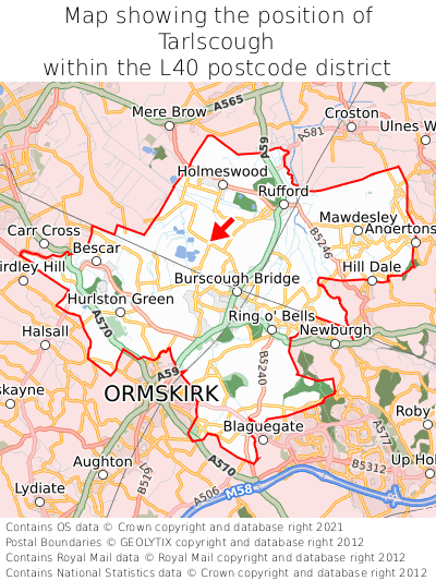 Map showing location of Tarlscough within L40