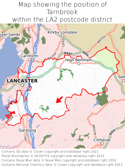 Map showing location of Tarnbrook within LA2