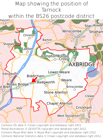 Map showing location of Tarnock within BS26
