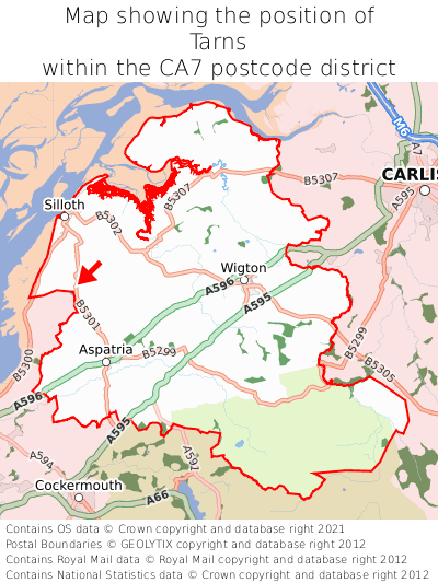 Map showing location of Tarns within CA7