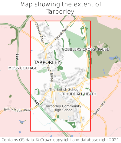 Map showing extent of Tarporley as bounding box