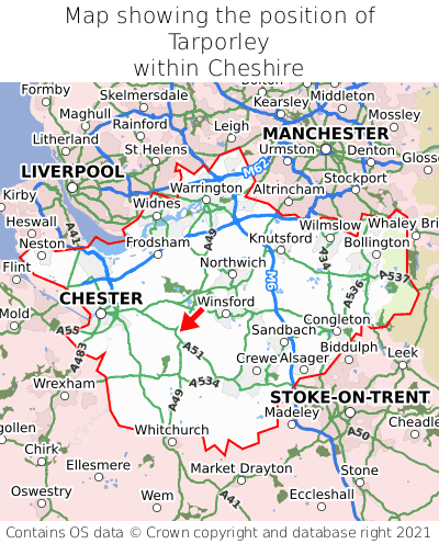 Map showing location of Tarporley within Cheshire