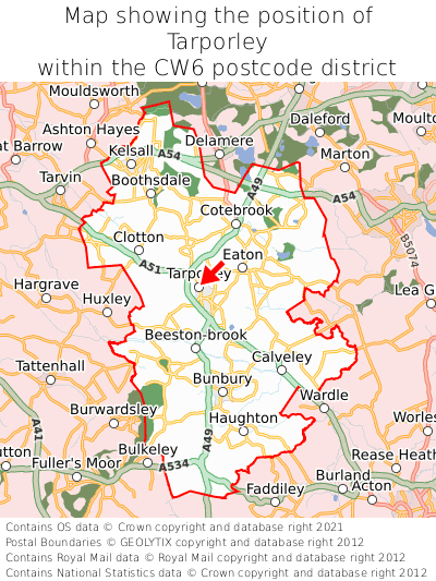 Map showing location of Tarporley within CW6