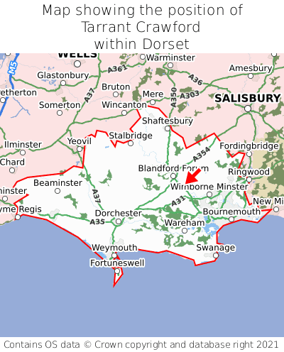 Map showing location of Tarrant Crawford within Dorset