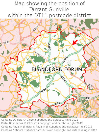 Map showing location of Tarrant Gunville within DT11