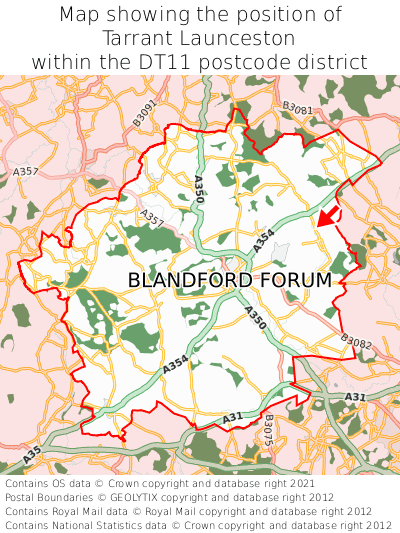 Map showing location of Tarrant Launceston within DT11