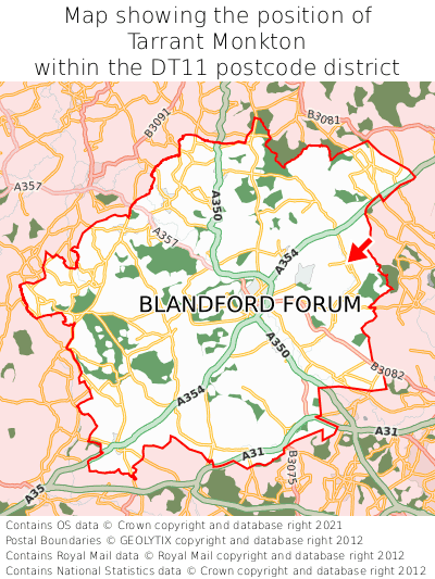 Map showing location of Tarrant Monkton within DT11