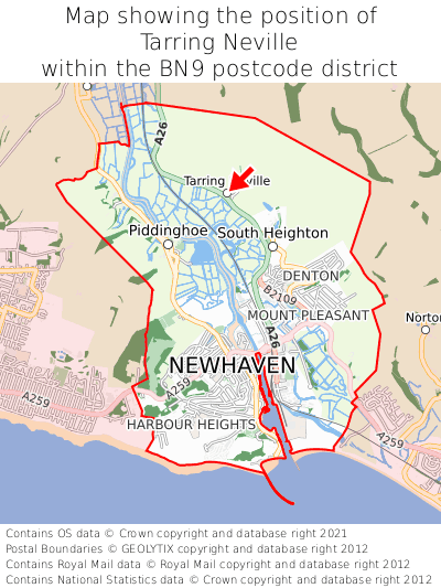 Map showing location of Tarring Neville within BN9