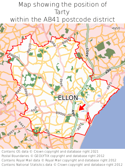 Map showing location of Tarty within AB41