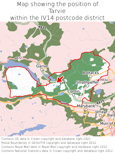 Map showing location of Tarvie within IV14