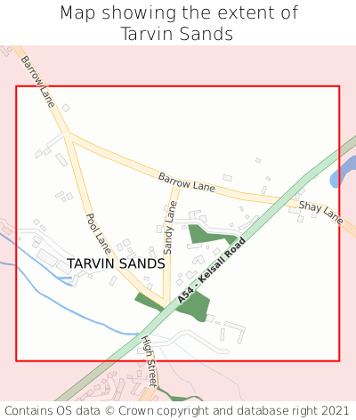 Map showing extent of Tarvin Sands as bounding box