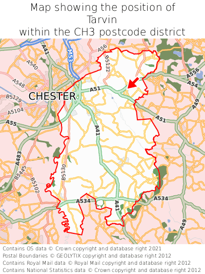 Map showing location of Tarvin within CH3