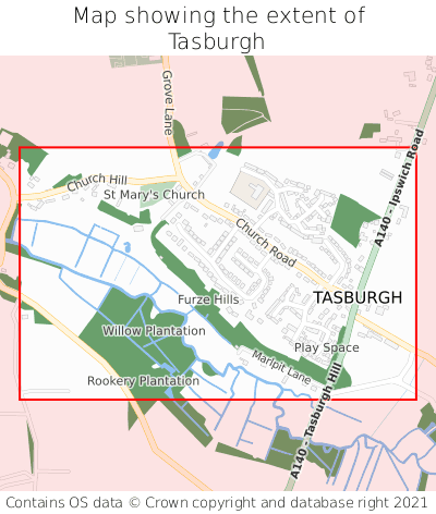 Map showing extent of Tasburgh as bounding box
