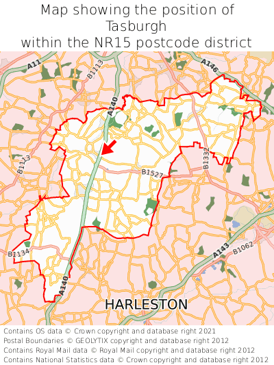Map showing location of Tasburgh within NR15