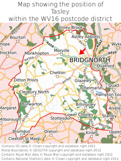 Map showing location of Tasley within WV16