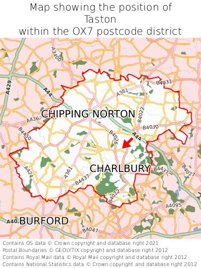 Map showing location of Taston within OX7