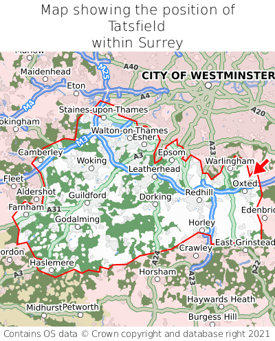 Map showing location of Tatsfield within Surrey