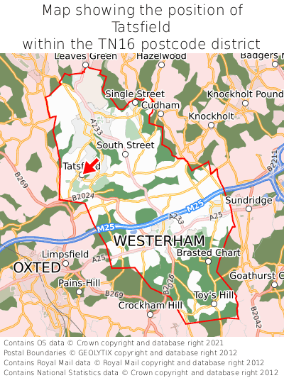 Map showing location of Tatsfield within TN16