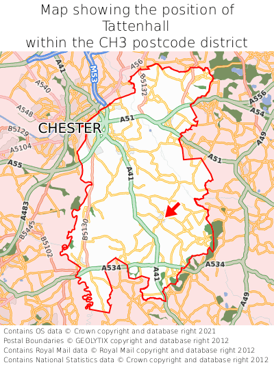 Map showing location of Tattenhall within CH3