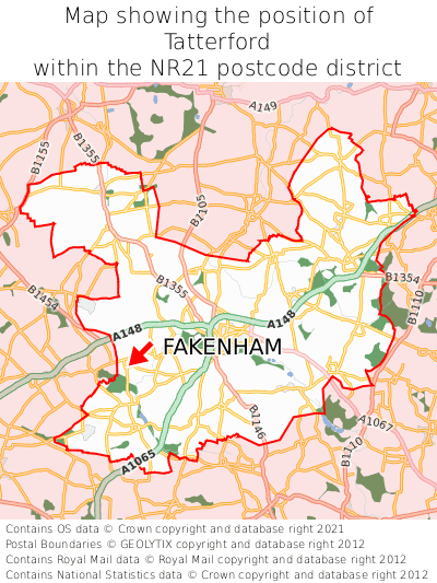 Map showing location of Tatterford within NR21