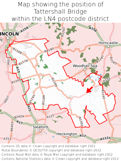 Map showing location of Tattershall Bridge within LN4