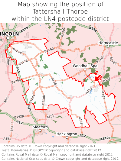 Map showing location of Tattershall Thorpe within LN4