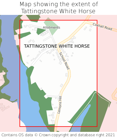 Map showing extent of Tattingstone White Horse as bounding box