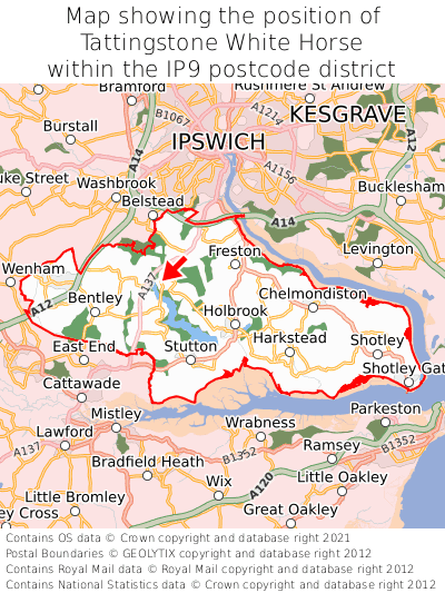 Map showing location of Tattingstone White Horse within IP9