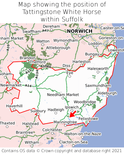 Map showing location of Tattingstone White Horse within Suffolk