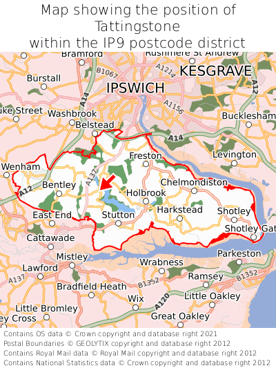 Map showing location of Tattingstone within IP9