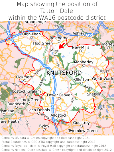 Map showing location of Tatton Dale within WA16