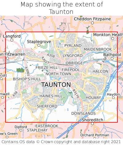 Map showing extent of Taunton as bounding box