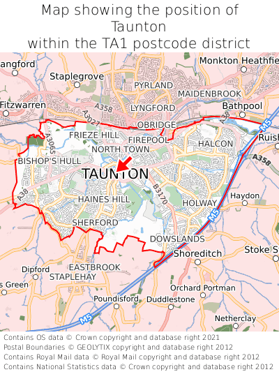Map showing location of Taunton within TA1