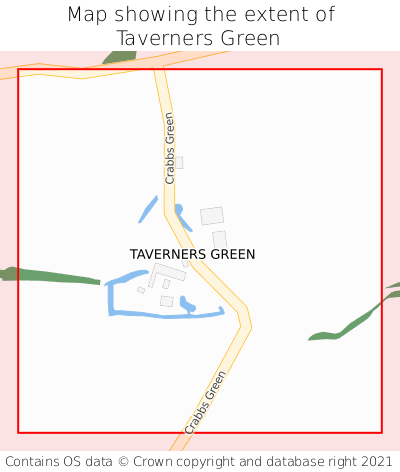 Map showing extent of Taverners Green as bounding box