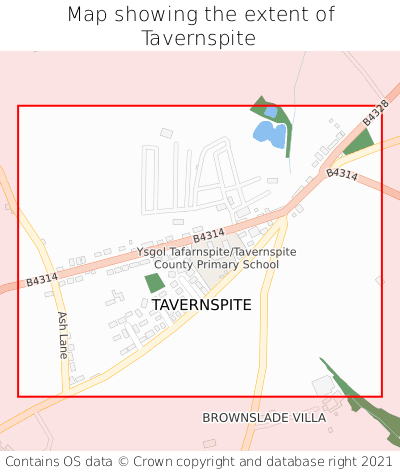 Map showing extent of Tavernspite as bounding box