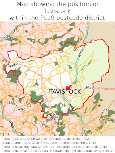 Map showing location of Tavistock within PL19