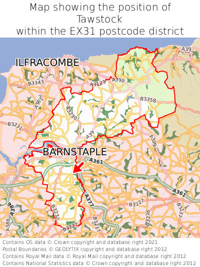 Map showing location of Tawstock within EX31