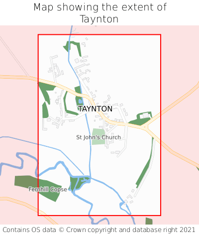 Map showing extent of Taynton as bounding box